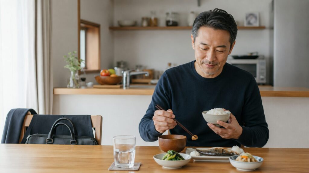 50代男性が無理なく続けやすい食事改善をしているイメージ
