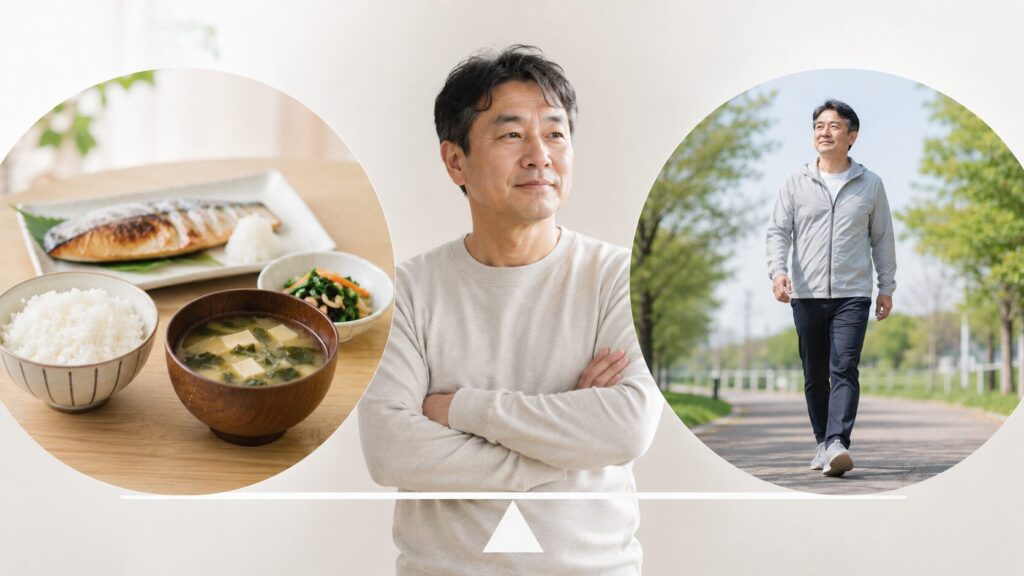 50代男性のエネルギー収支と体脂肪管理のイメージ