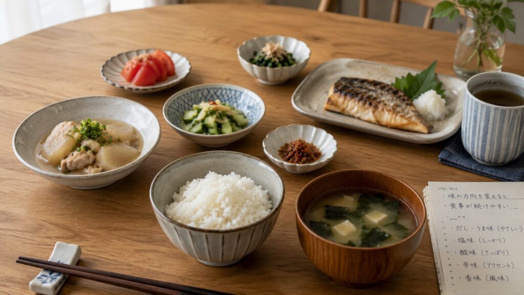 50代男性の味の方向性を分散した食事イメージ