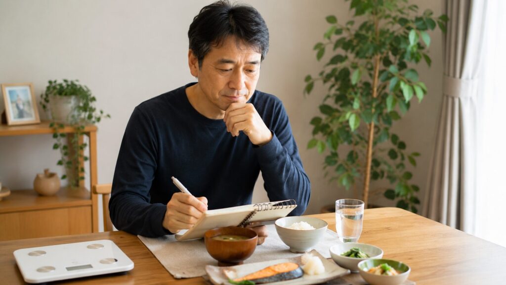摂取カロリーだけでなく生活全体を整理しているイメージ