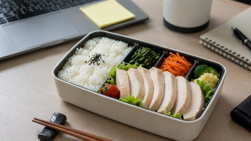 低温調理した鶏むね肉を使った50代男性向けの低脂質弁当