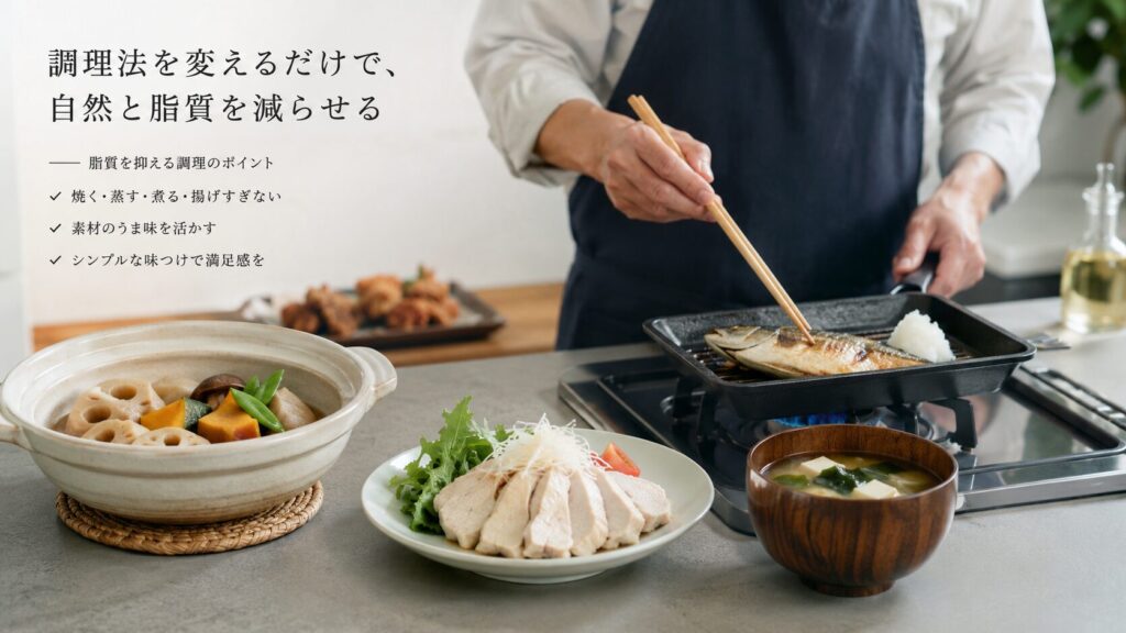50代男性向けの脂質を抑えやすい調理法イメージ