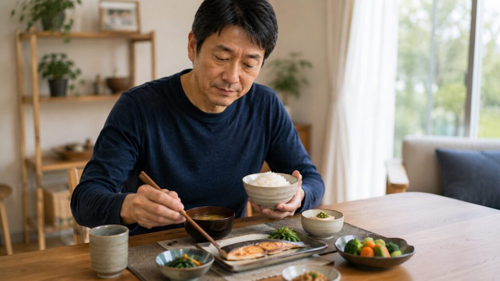 50代男性向けの低脂質な和食中心の食事イメージ