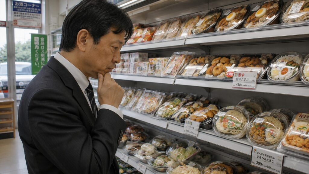 外食やコンビニで脂質が重なりやすい昼食の組み合わせイメージ