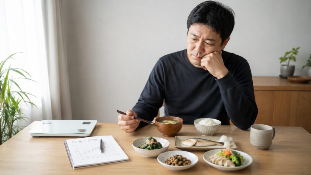 50代男性が食事量を減らしても体重が落ちにくい食事改善イメージ