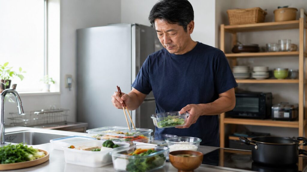 会食が続く週に食事準備を行う50代男性