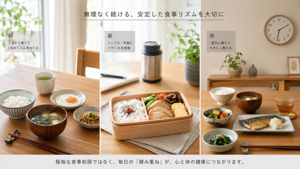 50代男性向けの無理なく続けやすい食事リズムのイメージ