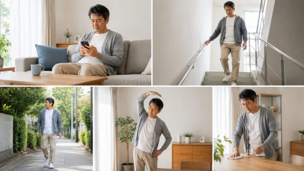 50代男性の日常活動量の変化を表したイメージ