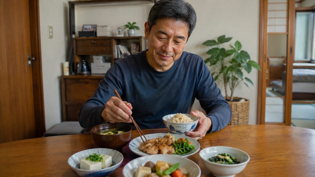 和食中心で無理なく食事管理を続ける50代男性向けの食卓イメージ