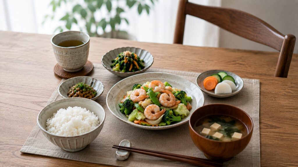 50代男性の安定した食事管理を支えるたんぱく質中心の食事イメージ