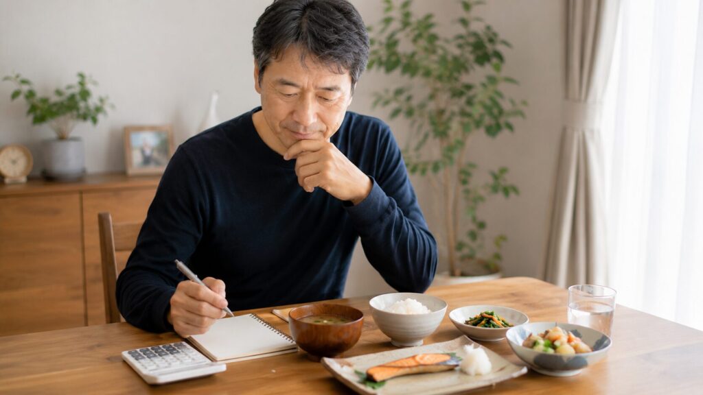 50代男性が無理のない食事管理を考えているイメージ