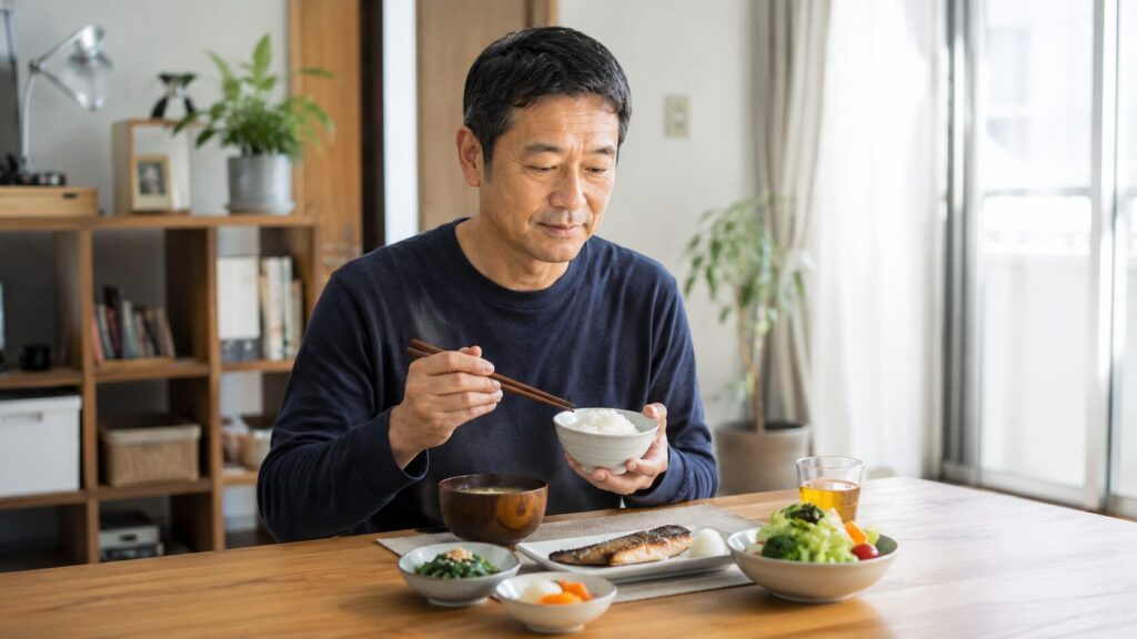 50代男性が無理なく食事管理を続けている様子