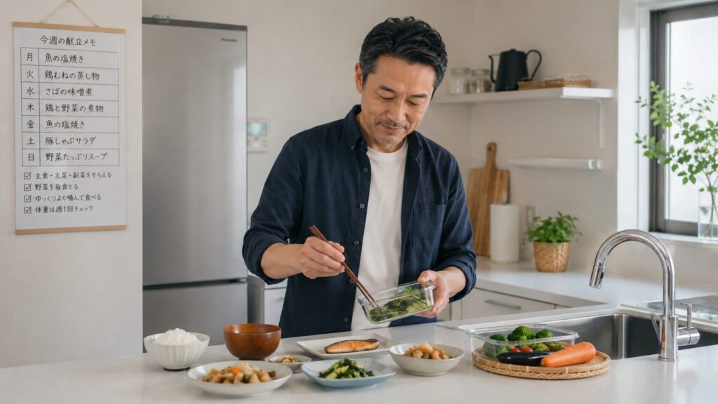 50代男性が無理なく続けられる食事習慣を整えているイメージ