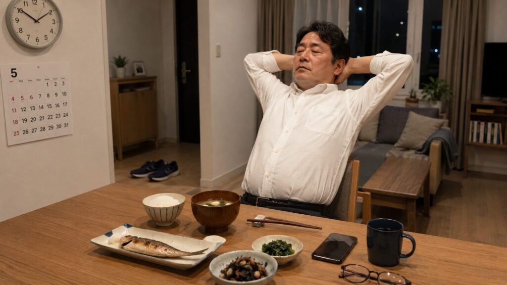 50代男性の生活習慣の変化と体重管理をイメージした風景