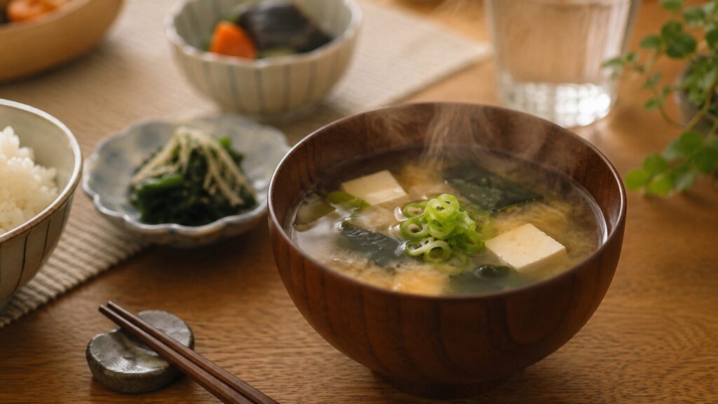 温かい味噌汁で空腹時の食事を考えるイメージ