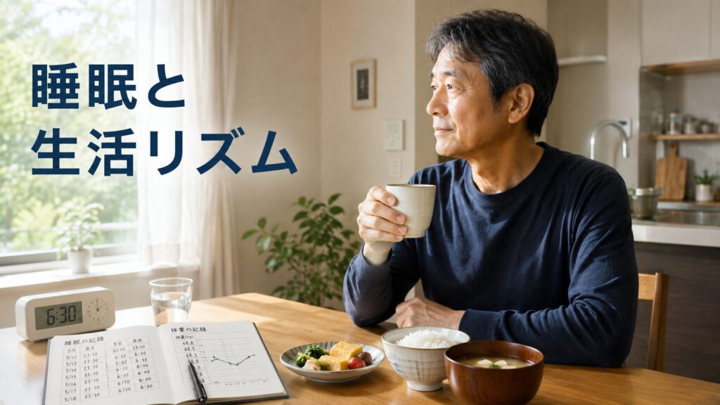 睡眠と食事の記録を続ける50代男性