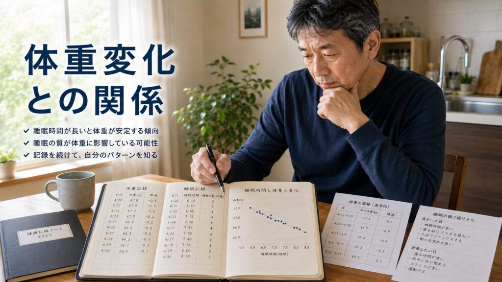 体重記録と睡眠記録を比較する50代男性