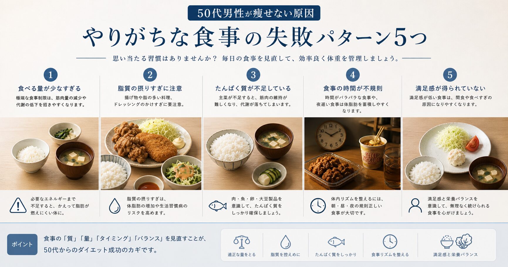 50代男性が痩せない原因｜食事を減らしても体重が落ちにくい理由5つ