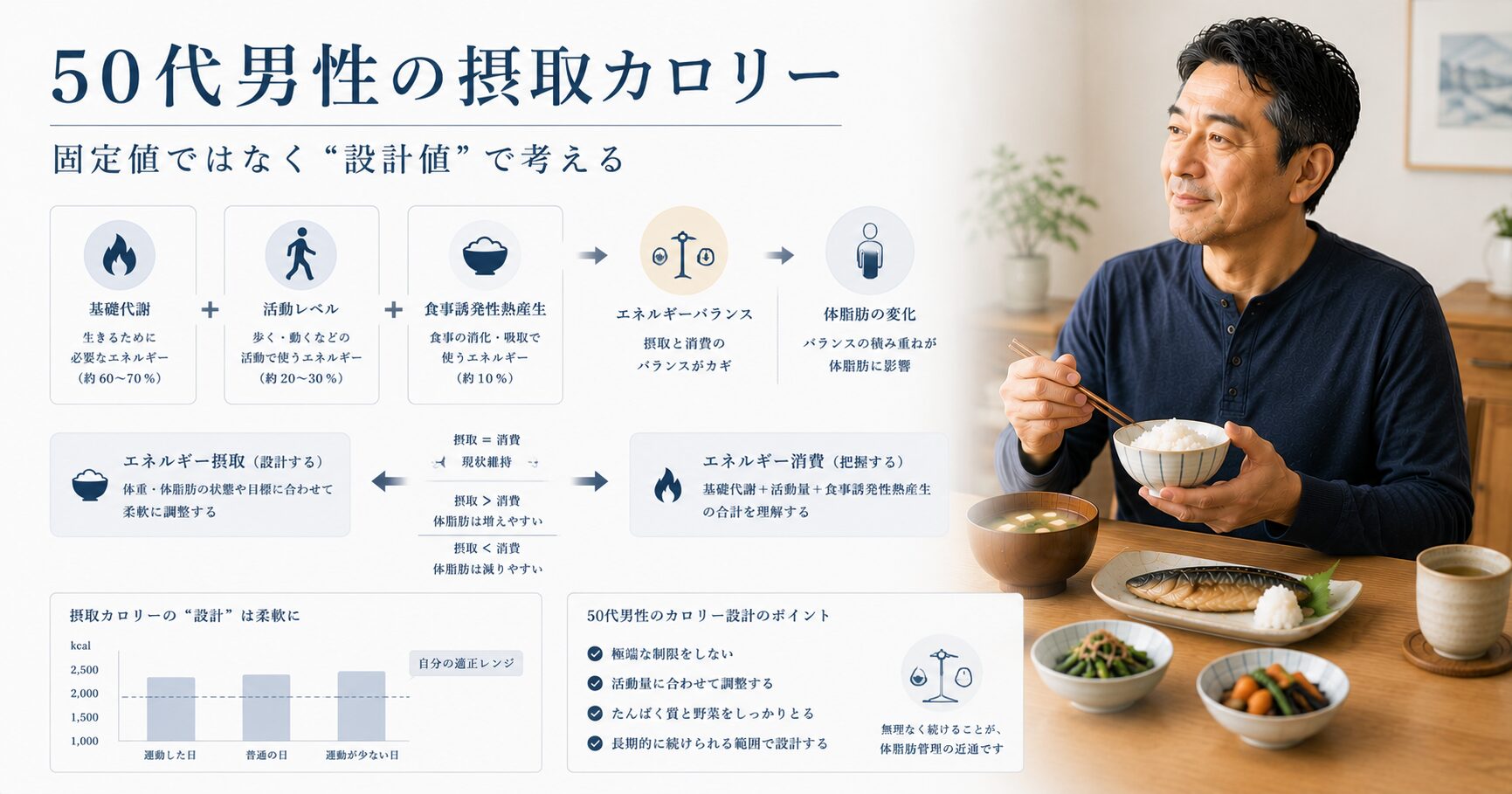 50代男性の摂取カロリーを固定値ではなく設計値として整理したアイキャッチ画像