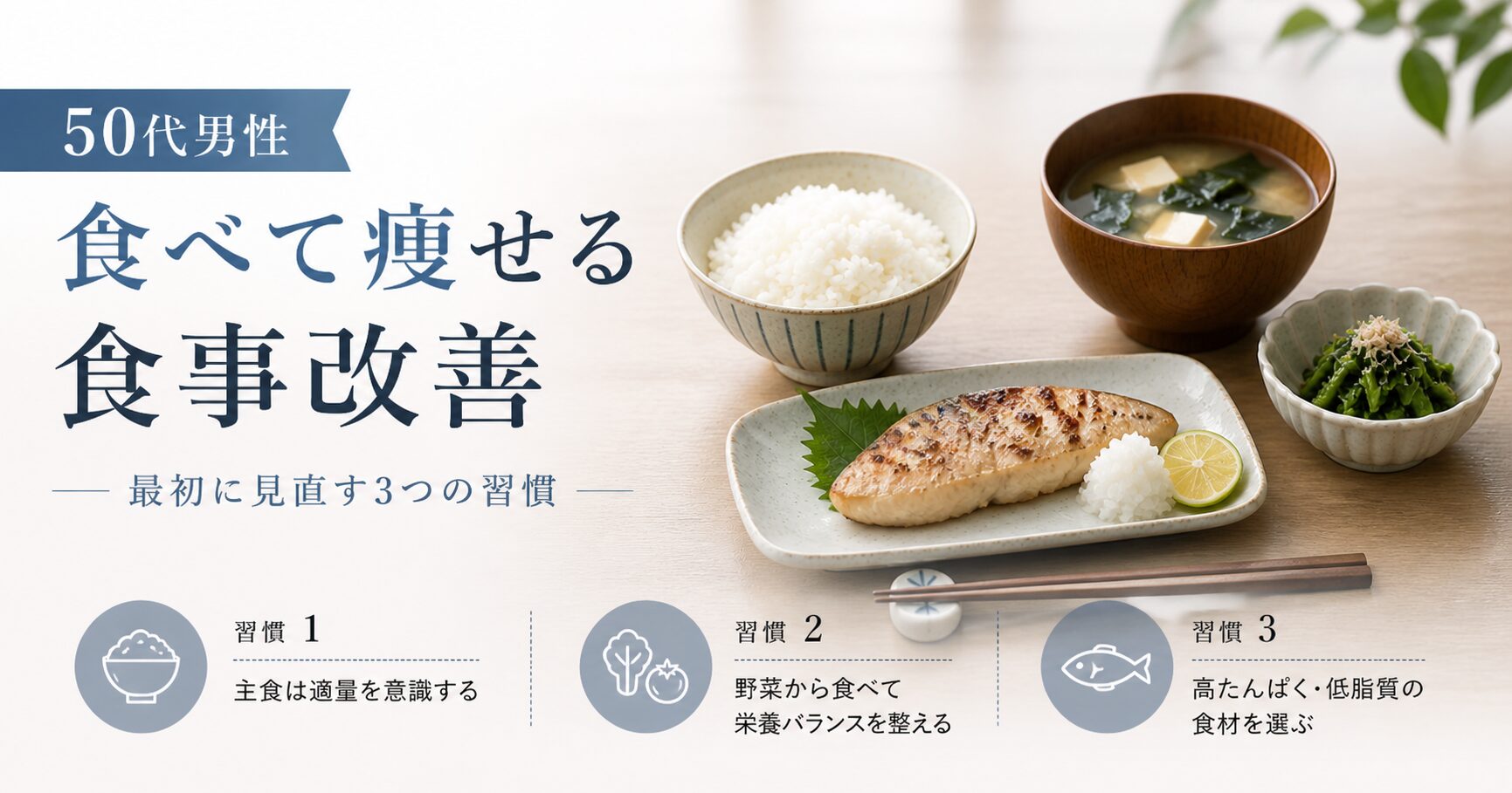 50代男性が食べて痩せるための食事改善｜最初に整えたい3つの習慣【低脂質×継続重視】