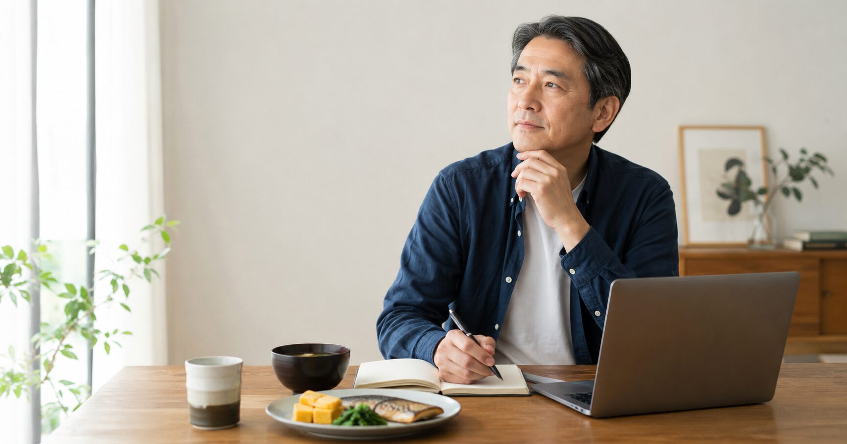 食事記録やブログ作業を行う50代男性のイメージ